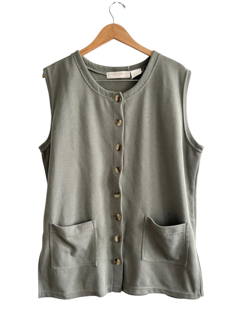 Vintage Easy Wear Sage Green Button Front Lightweight Sweater Vest